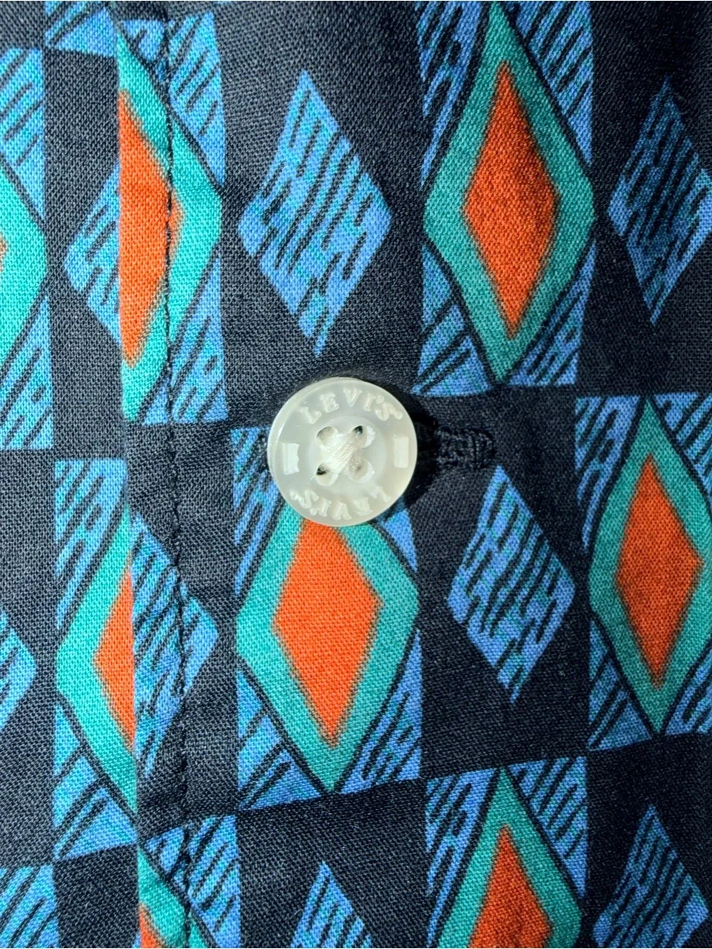 Levi's Navy Short-Sleeve Geometric Button-Down with Blue and Orange Accents
